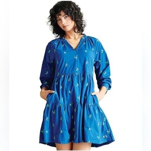 Hatley Women’s Blue Embroidered Tiered Mini Dress – Size Medium